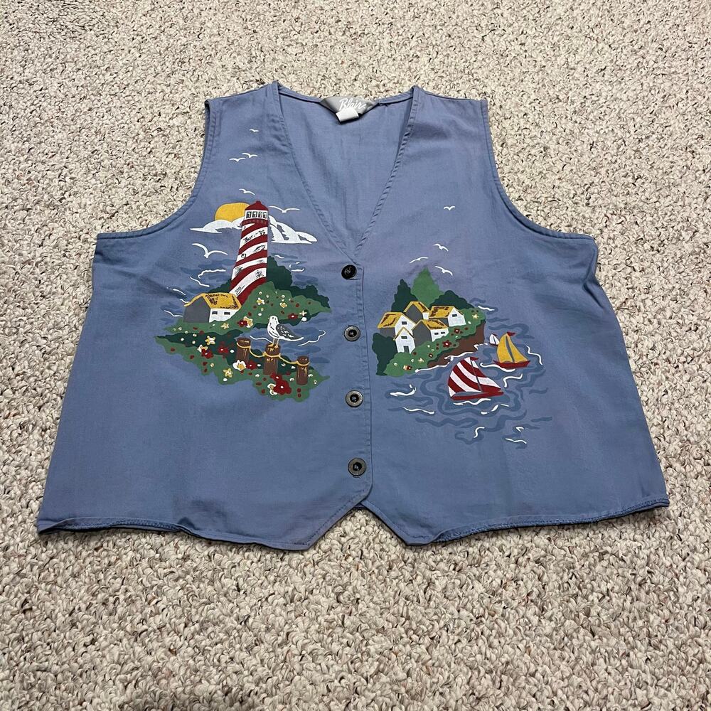 Blair Vintage Lighthouse Vest Sz L Nautical Coastal Grandmacore Casual